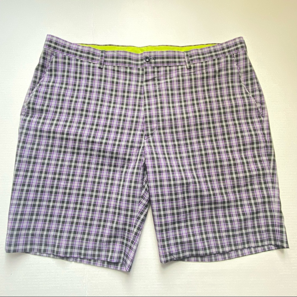 LOUIS RAPHAEL Golf Shorts Purple Plaid Polyester Casual Summer short Men Size 42